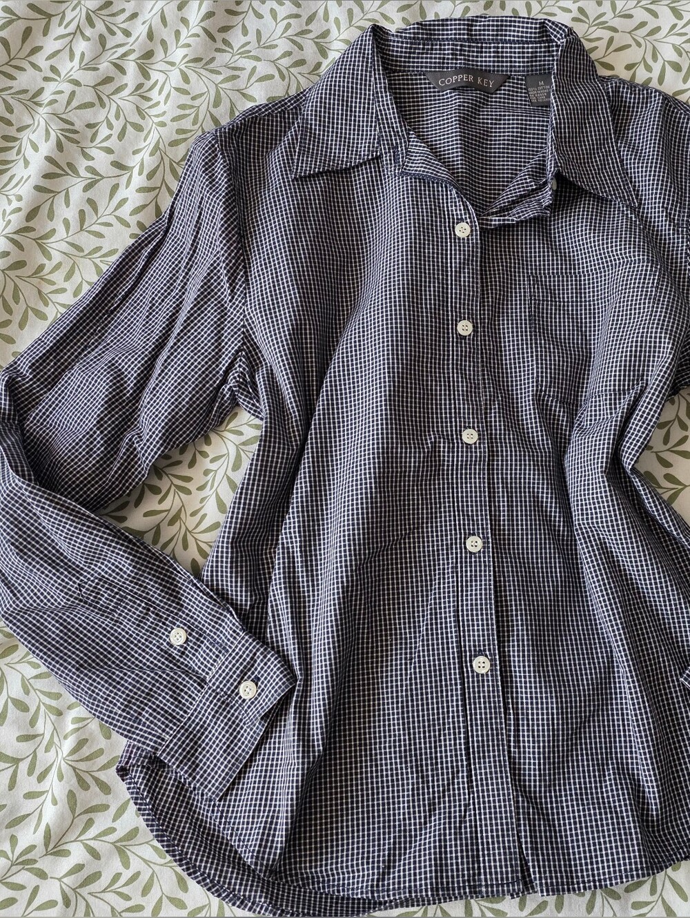 Copper Key Navy and White Micro Gingham Button-Down Shirt